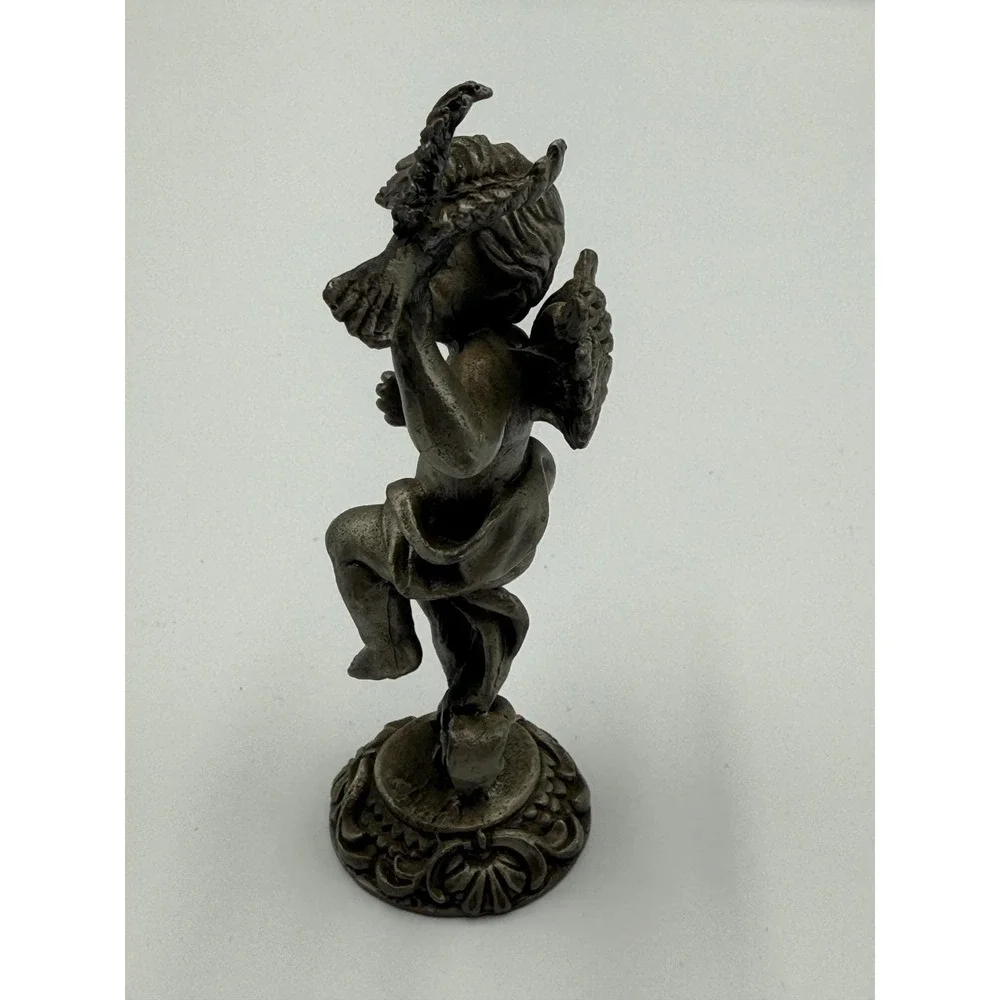 Pewter Cherub Figurine With‎ Bird Putti Angel Statue Vintage Style